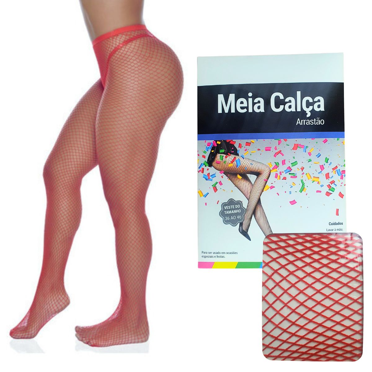 Meia Calça Arrastão Vermelho - Tamanho Único Meia Calça Arrastão Vermelho - Tamanho Único